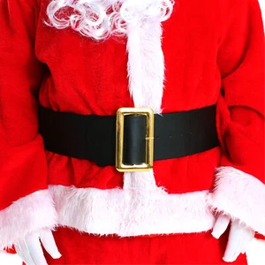 DELUXE LEATHER LOOK SANTA CLAUS BELT GOLD BUCKLE FATHER CHRISTMAS FANCY DRESS - Picture 1 of 6