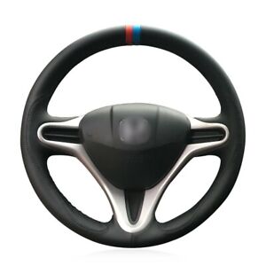 DIY Non-slip Black Leather Car Steering Wheel Cover Wrap For Honda Fit 2009-2013