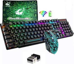 T3 Wireless Gaming Keyboard Mouse Combo, Rainbow Backlit USB 2.4G Rechargeable - Picture 1 of 38
