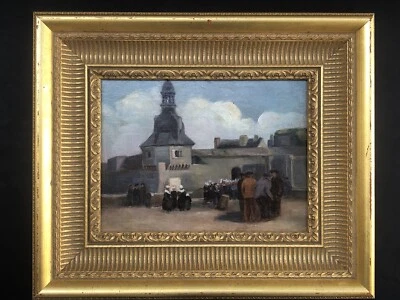 SUPERBE ancien TABLEAU PEINTURE HST BRETAGNE BRETONS CONCARNEAU H. BARNOUIN ? - Photo 1/4