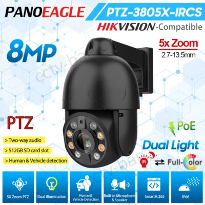 PANOEAGLE Hikvision Compatible 8MP ColorVu IR 4K PTZ Dome Camera MIC+Speaker Auto Tracking