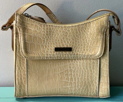 Pale Yellow Faux Alligator Leather Liz Claiborne Cross Body Purse, Handbag. - Image 1 of 4
