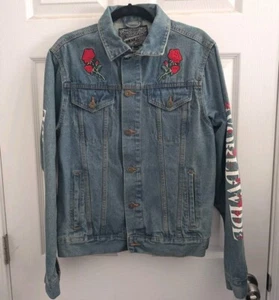 Brooklyn Stoff blau Denim Blumen bestickt Weltweit Kultur Jacke Herren Small - Bild 1 von 5