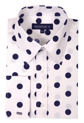 Camisa de vestir de algodón con diseño de lunares para hombre puño francés #616 borgoña Foto 1 de 4