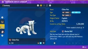Pokemon Viola Scarlatta Leggendario 6IV Chien-Pao Commercio Veloce - Masterball GRATUITO - Foto 1 di 3