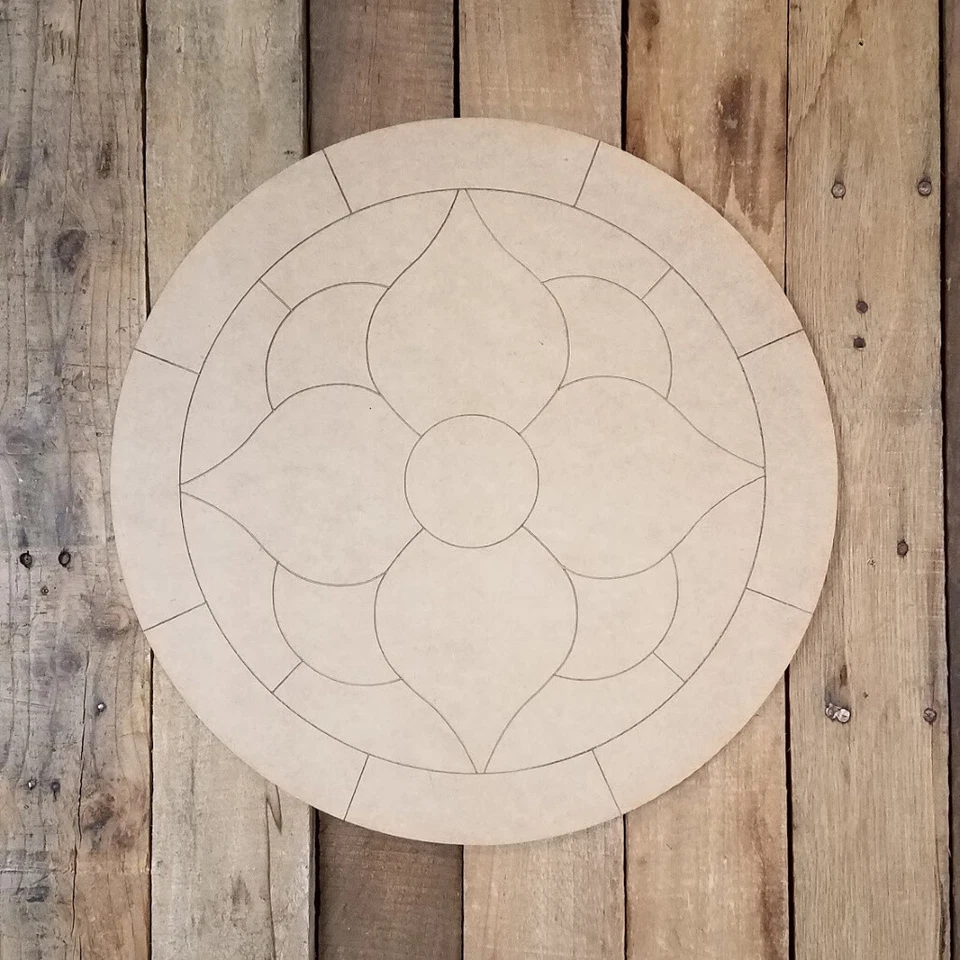 Hibiscus Flower Circle Stained Glass, Unfinished Art Craft Shape, Paint by Line - Image 1 of 1