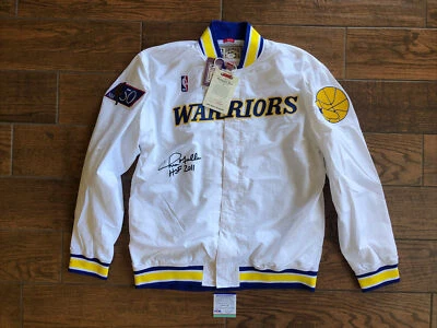 Chaqueta Mitchell Ness Golden State Warriors firmada por Chris Mullin Auto Salón de la fama 2011 PSA Foto 1 de 4