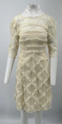 Red Valentino Off-White 3/4 Sleeve Lace Tiered Knee-Length A-Line Dress sz 38 - Image 1 of 4