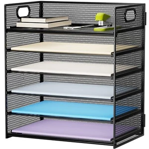 6 Tier Paper Organizer Letter Tray - Mesh Desk File Organizer with Handle Pap... - Picture 1 of 6