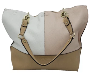 Calvin Klein Sonoma Reversible Tote Bag Faux Leather Tri Color Pink Tan White - Picture 1 of 13