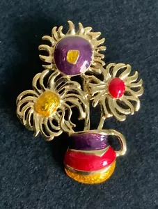 YSL Yves Saint Laurent 1980s Enamel Brooch, For Avon, Van Gogh Sunflowers π» - Picture 1 of 2