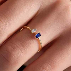 Blue & White 0.19CT Lab-Grown Diamond In 10K Yellow Gold Open Band Promise Ring - Picture 1 of 7