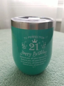 21st Birthday Stainless Steel Wine Tumbler w Lid Happy Birthday cup mug - Picture 1 of 9