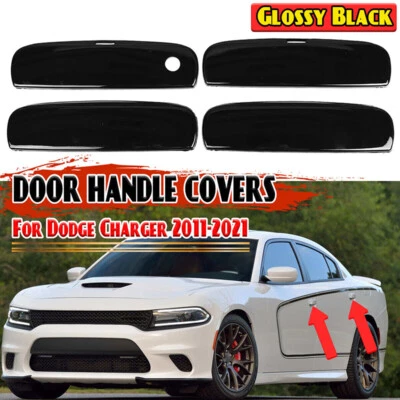 For 2011-2020 Dodge Charger Gloss Black Door Handle Covers Decor Cover Trim New - Image 1 of 4