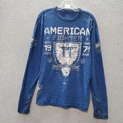 American Fighter Men T-Shirt Large Blue Logo Graphic Eagle Shield Tee READ - Image 1 of 4