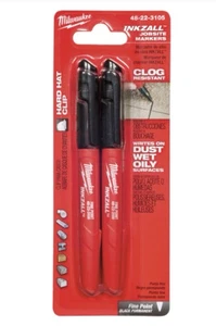2 x Milwaukee 48-22-3105 INKZALL Black Fine Point Markers **SHIPS FREE** - Picture 1 of 5