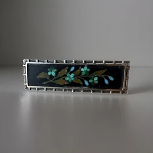 Antike viktorianische Pietra Dura Vergissmeinnicht 9 kt Gold & Silber montiert Anstecknadel/Brosche - Bild 1 von 6