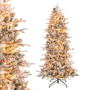 6 FT Pre-Lit Christmas Tree Snow Flocked Hinged w/ 210 Lights & 715 Branch Tips - Picture 1 of 10