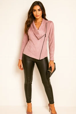 Shaina Mote Mujer Microfibra Gamuza Moto Chaqueta Pequeña Suave Rosa Barbie Rocker Foto 1 de 4