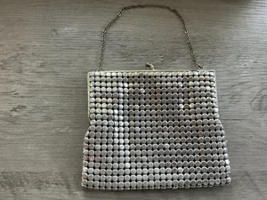 Vintage Silver Metal Disc Mesh Evening Bag Clutch 5x4” - Picture 1 of 12