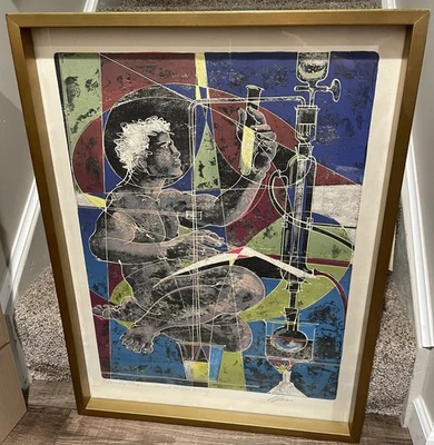 Impresión firmada por Hans Erni "La farmacia avanza hacia el siglo XXI" - 23" X 31" Foto 1 de 4