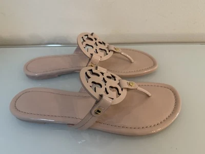 $198+ Tory Burch Miller Sandal Thong Flat Patent Leather Sea Shell PINK Sz 9 M - Image 1 of 4