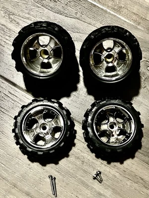 Nuevo Bright Baja Buggy RC Coche Repuesto Cromo Ruedas Neumáticos con Tornillos Foto 1 de 4