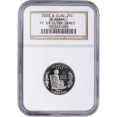 2003-S Clad Alabama State Quarter ~ NGC PF69 ULTRA CAMEO - Image 1 of 2