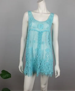 Filo Size S/M A Line Tunic Top Sheer Mesh Blue Sleeveless Scoop Neck Embroidered - Bild 1 von 11