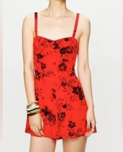 Free People Candy Pin-up Red Romper Floral Strappy Mini Boho Flowy Summer Size 2 - Picture 1 of 10