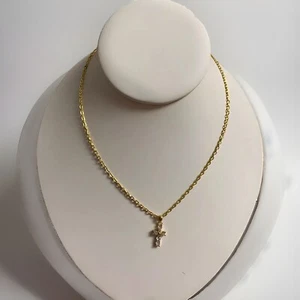 New 18 Inch Cross Stud Gold Color Necklace Set US Seller Fabulous. - Picture 1 of 3