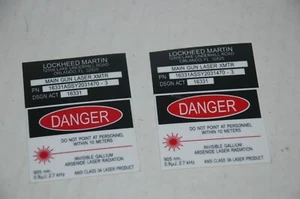 Laser Danger Sticker 2-1/2 x 1-7/8" Self Stick on Lockheed  For 2   (RB2.4) - Picture 1 of 2