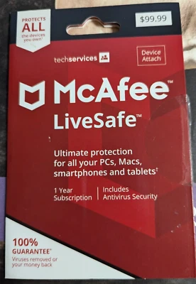 McAfee LiveSafe Unlimited Devices 1 year Subscription (1 Code for ALL devices) - Image 1 of 4