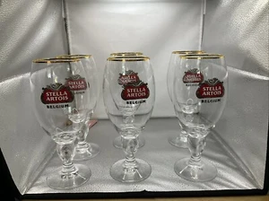 Stella Artois Belgium Set Of 6 Gold Rimmed Glasses  - Picture 1 of 3