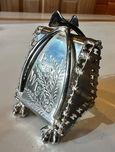 Antique Meriden Napkin Holder Triangle Wishbone Silverplate Best Wishes 1800s - Picture 1 of 7