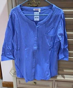 NWT New FRESH PRODUCE Periwinkle Sedona Top 3/4 Sleeve Cotton Button Front L - Picture 1 of 2