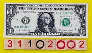 31 October 2002 EU Birthday Note 31102002 Fancy Serial Number One Dollar Bill - Picture 1 of 5