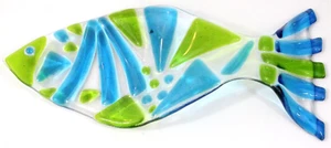 Art Glass Decorative Fish Trinket Dish Soap Dish Glass Beachy Glass Blue Green - Picture 1 of 6