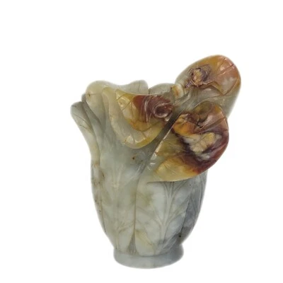 Carved Jade Vase with Flower and Butterfly - Image 1 of 4