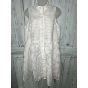 TUCKERNUCK WHITE SLEEVELESS BURNOUT LACE ROYAL SHIRT MINI DRESS POCKETS LINED M - Picture 1 of 16