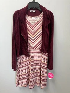 Knit Works Maroon 2 Pc set Full Zip Jacket Sleeveless Dress Girls XXL 20.5 Plus - Picture 1 of 13
