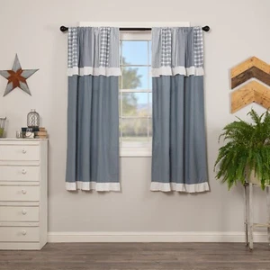 Sawyer Mill Blue Chambray Solid Short Panel W/ Attached Patchwork Valance - Picture 1 of 8