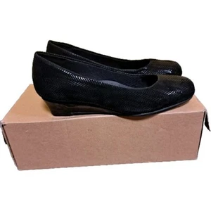 Trotters Lauren Black Suede Herringbone Pattern Womens 5.5 Wedge Heel - Picture 1 of 8
