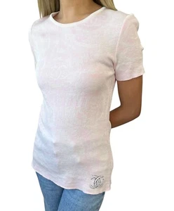 CHANEL Vintage 09C CC Logo T-shirt Knit Top #38 Pink Cotton Rose Short Sleeve - Picture 1 of 11