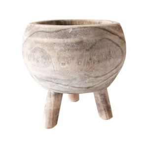 Rayell Timber Wood Round Flower Pot/Planter Indoor Natia Whitewash Small 20x19cm - Picture 1 of 3