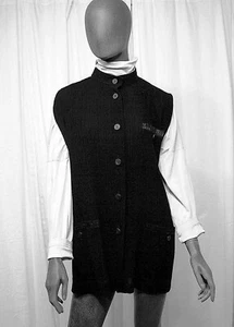 ISSEY MIYAKE Jet Black Long Vest with High Standing Neckline "Fortuny" Pleating - Picture 1 of 7