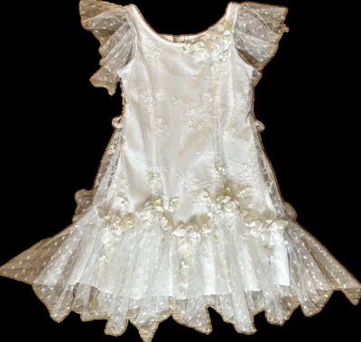 Biscotti White Floral Lace Girls Dress, Party, Wedding, special occasion Sz 7-8 - Image 1 of 3