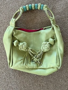 SHANGHAI TANG VINTAGE HANDBAG; LIGHT GREEN LEATHER WITH JADE BEADS; NEVER USED - Picture 1 of 10
