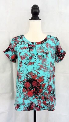 Kensie 绿色和红色黑色印花绑带上衣,尺寸:XS — 第 1/3 张图片