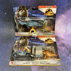 New Jurassic World Matchbox Raptor Copter Dino Transporter w/ Blue Figure Lot x2 - Picture 1 of 6